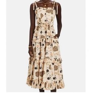 Ulla Johnson Cream and Brown Floral Midi Dress